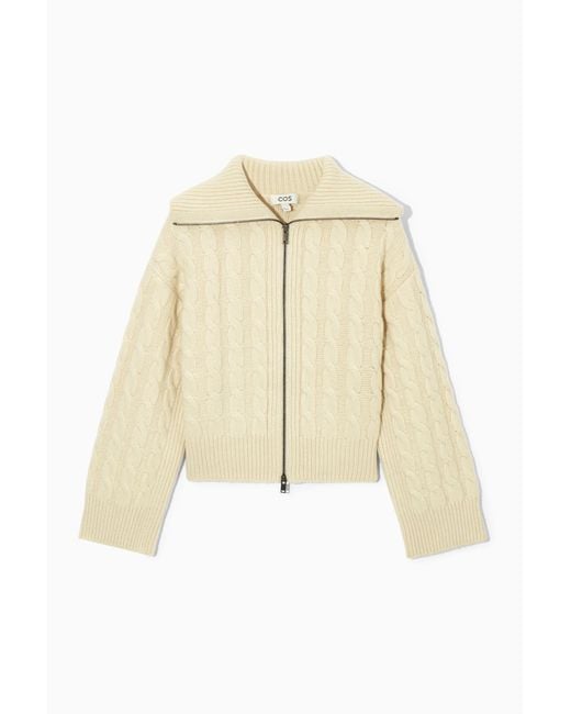 COS Natural Cable-knit Wool Zip-up Jacket