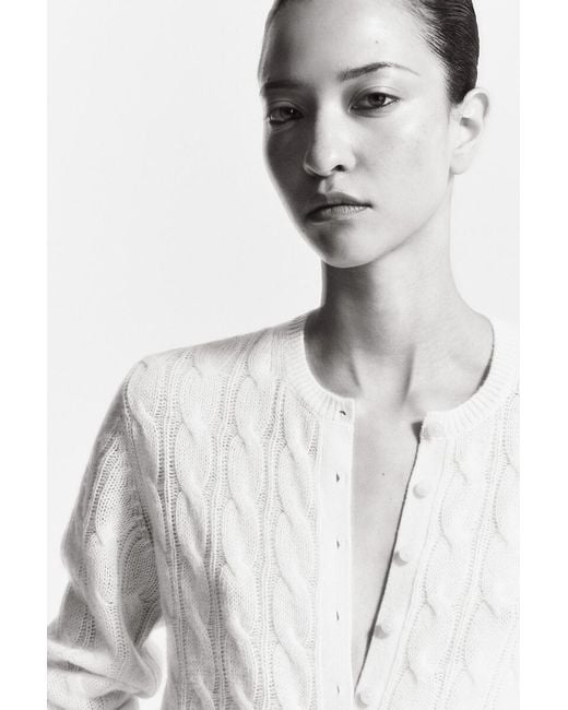 COS Natural Cable-Knit Cashmere Cardigan