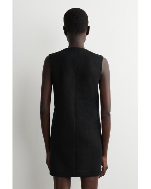 COS Black Merino Wool Buttoned Shift Mini Dress