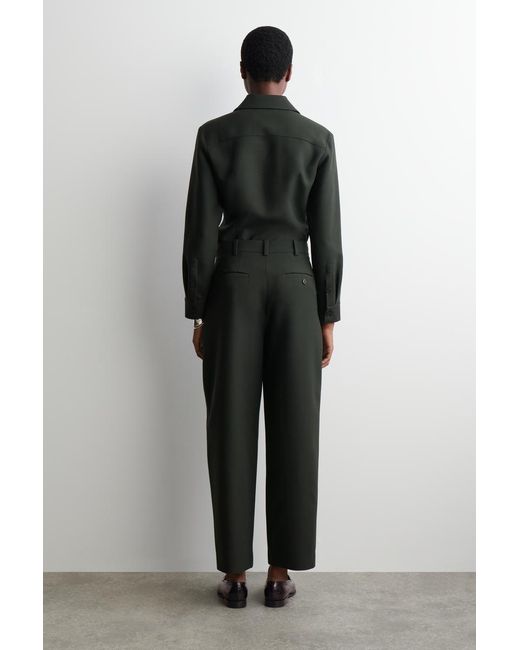 COS Green Cropped Wool Barrel-Leg Pants