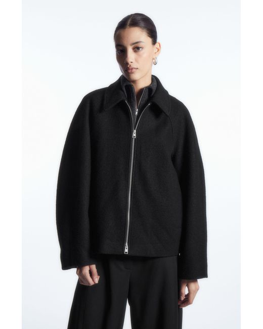 COS Oversized Boiled wool Jacket in Black Lyst UK