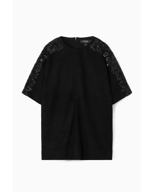 COS Black Sequinned Suede T-shirt