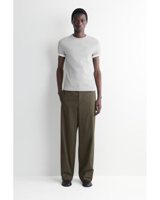 COS White Slim Ribbed Cotton T-shirt for men