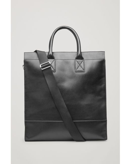 COS Black Leather Tote Bag for men