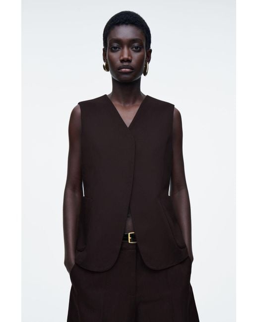 COS Black Wrap-front Linen-blend Waistcoat