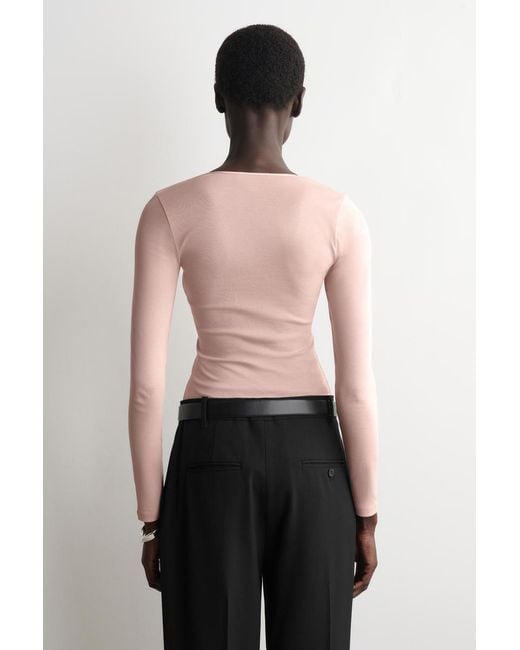 COS Pink Satin-Trimmed Cotton Jersey Long-Sleeved Top