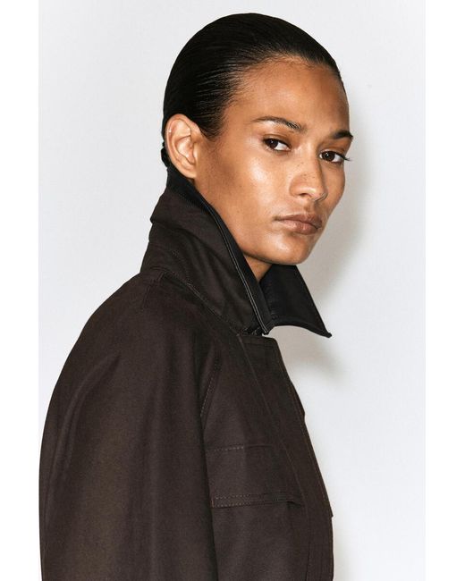COS Black Leather-Trimmed Cotton Field Coat