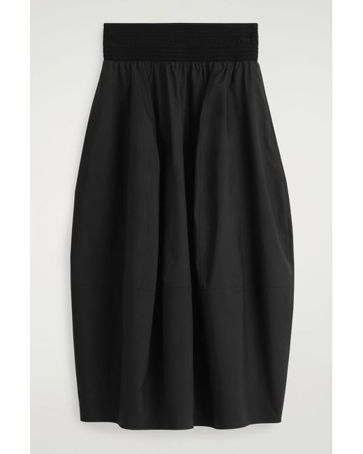 COS Black Smocked Paneled Midi Skirt