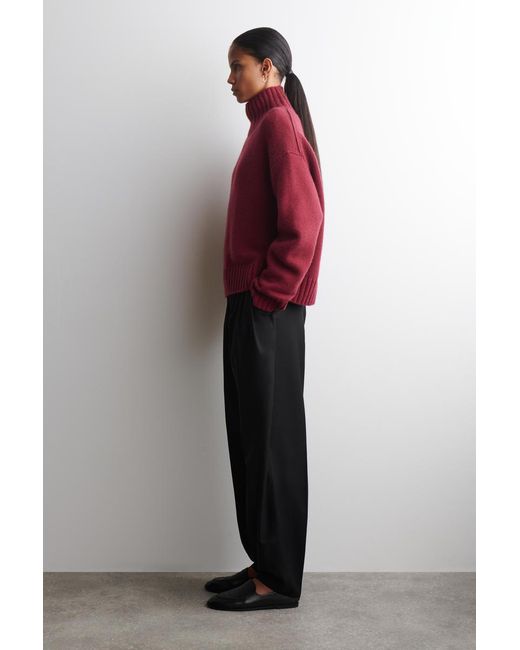 COS Red Chunky Cashmere Funnel-Neck Sweater