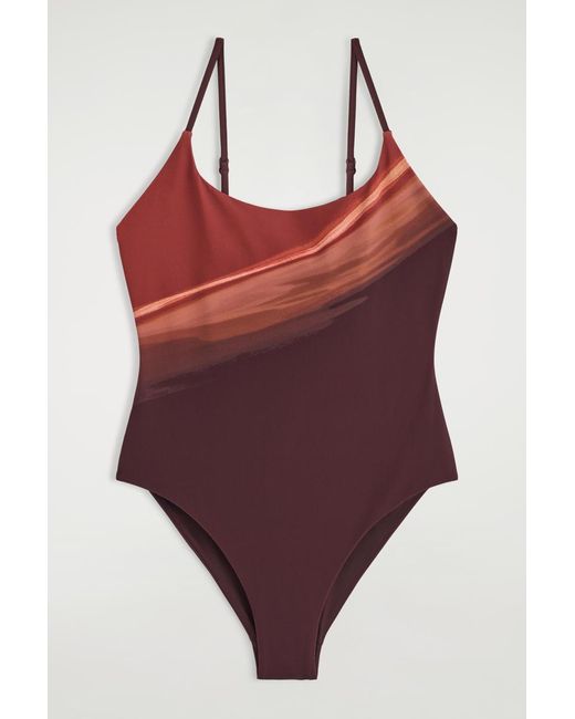 COS Red Printed Scoop-Neck Swimsuit