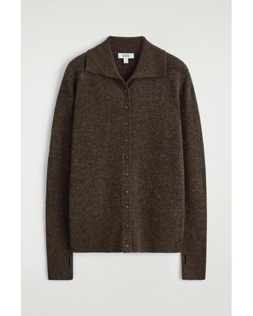 COS Brown Alpaca Merino Wool High-Neck Cardigan