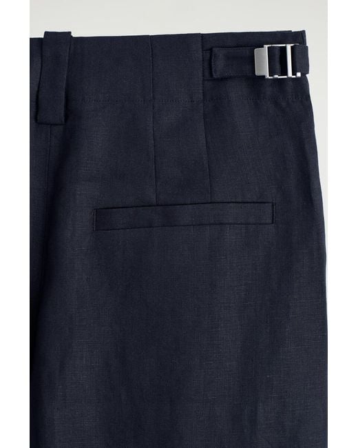 COS Blue Buckle-Detail Linen Balloon-Leg Pants