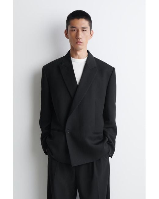 COS Black Double-Breasted Twill Blazer for men