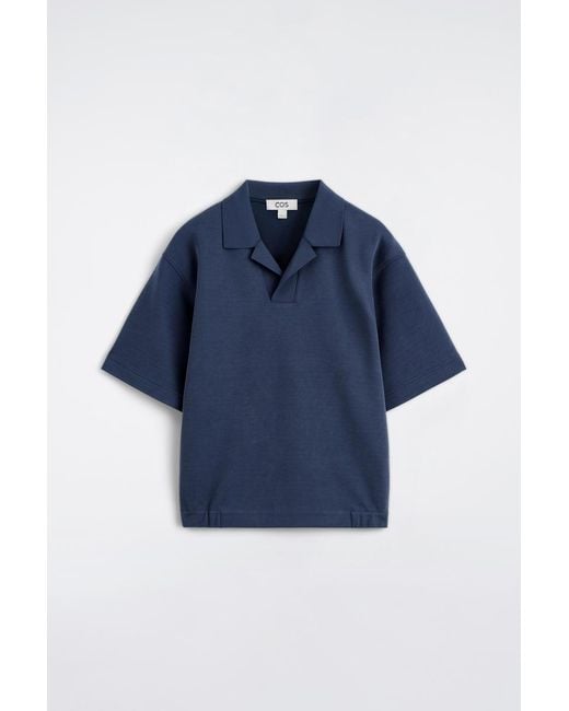 COS Blue Jersey-Bonded Cotton-Twill Polo Shirt for men