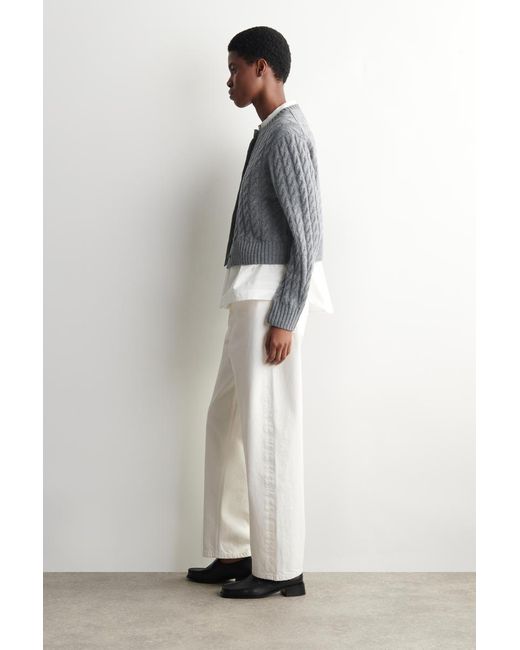 COS Blue Cable-Knit Merino Wool Cardigan