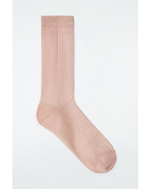 COS Orange Ribbed Sheer Socks