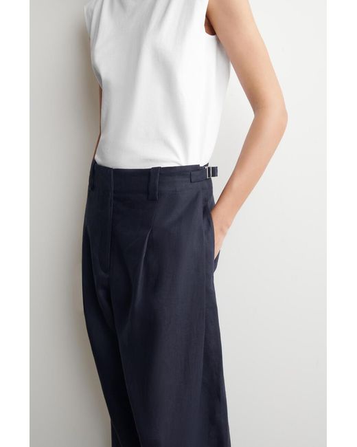 COS Blue Buckle-Detail Linen Balloon-Leg Pants