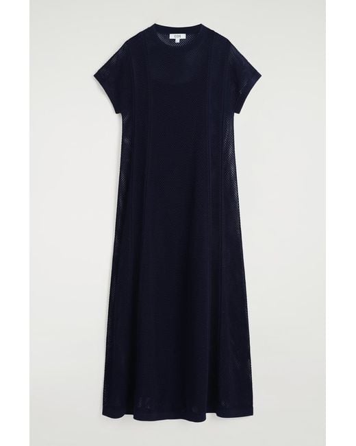 COS Blue Pointelle-Knit Cotton Maxi Dress
