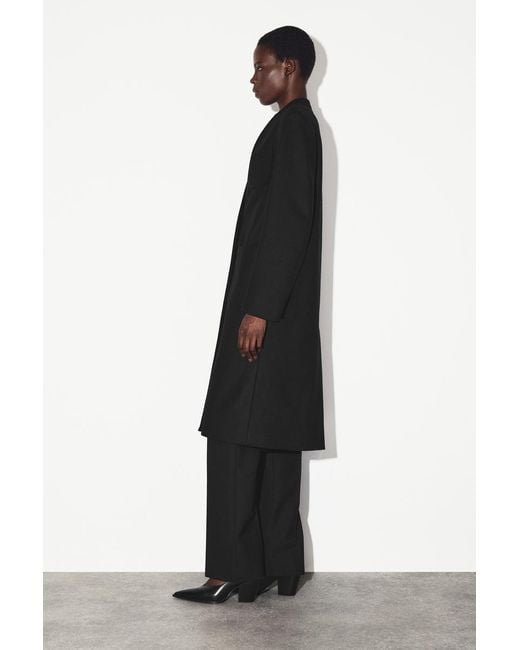 COS Black Collarless Wool-Cashmere Long Coat