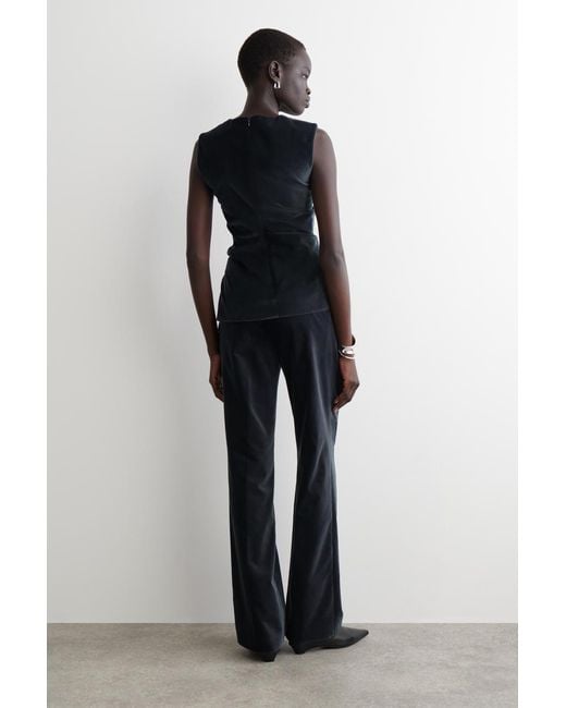COS Black Velvet Straight-Leg Trousers