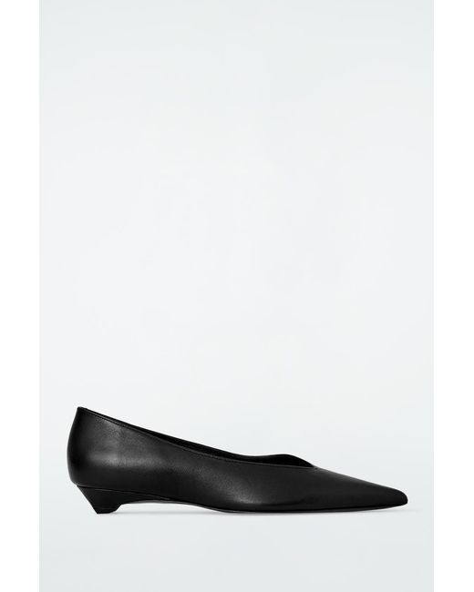 COS Black Pointed Leather Kitten-heel Pumps