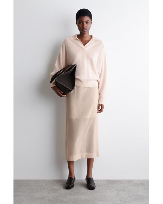 COS Pink Brushed-Cashmere Polo Sweater