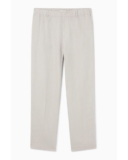 COS White Straight-leg Elasticated Linen Pants for men
