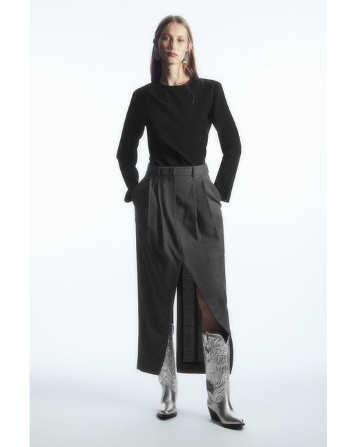 COS Gray Deconstructed Wool Pencil Skirt
