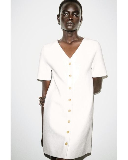 COS White Buttoned Milano-Knit Mini Dress