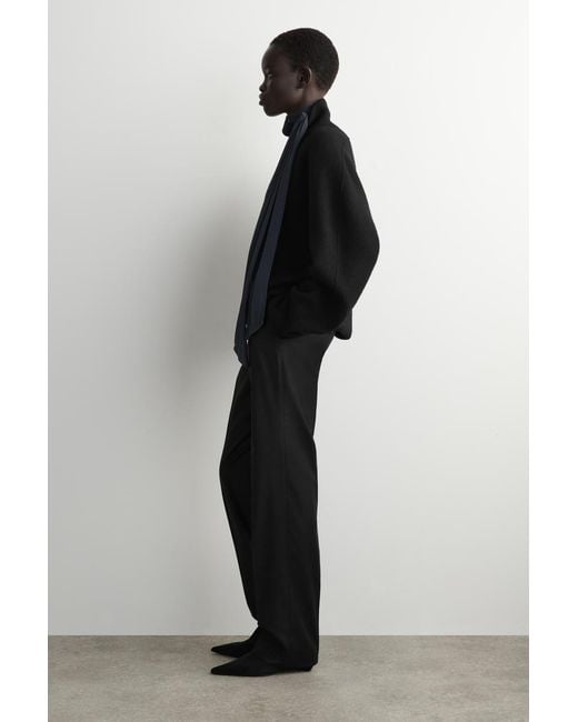 COS Black Wool-Flannel Straight-Leg Trousers