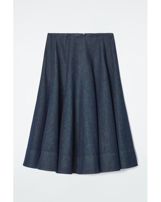 COS Blue Voluminous A-line Denim Midi Skirt