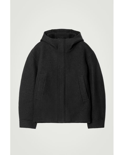 COS Black Hooded Boiled Wool Parka Jacket for men