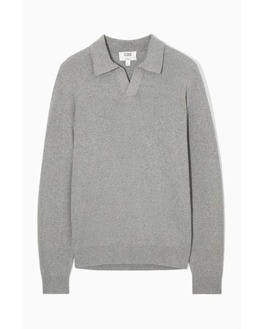 COS Gray Open-collar Knitted Silk Polo Shirt for men