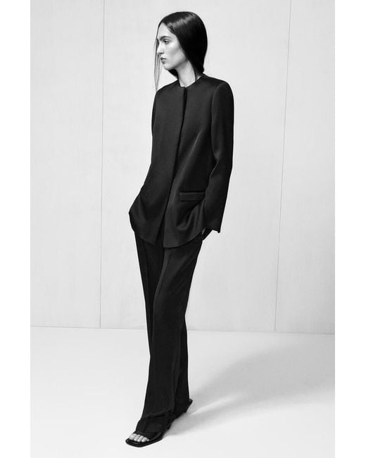 COS Black Tailored Satin Straight-Leg Trousers