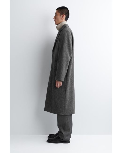 COS Gray Single-Breasted Wool Long Coat for men