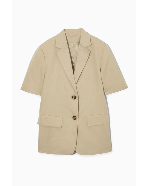 COS Natural Short-sleeved Linen-blend Blazer