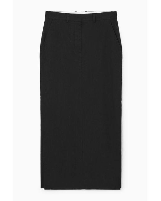 COS Black Tailored Linen-blend Maxi Skirt