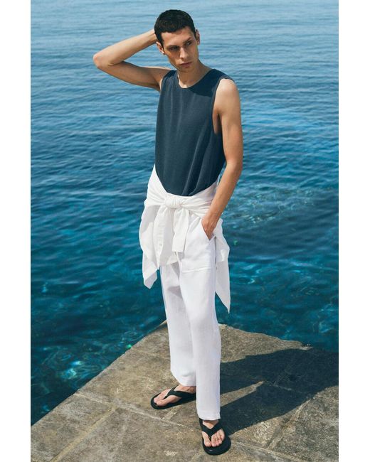 COS Blue Knitted Linen Tank Top for men