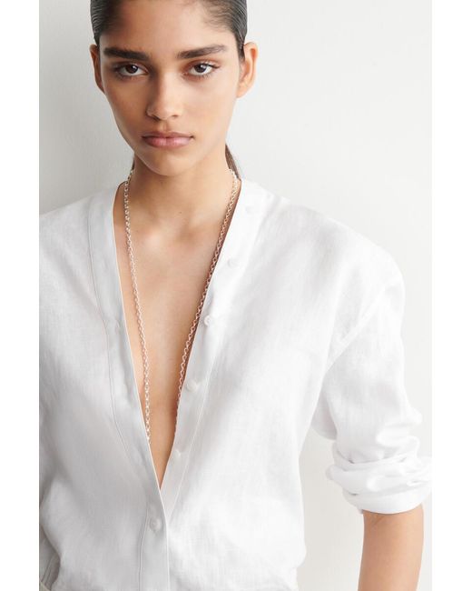 COS Blue Button-Detail Linen V-Neck Shirt