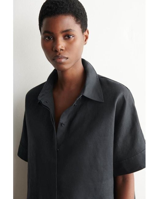 COS Black Oversized Short-Sleeved Linen Shirt