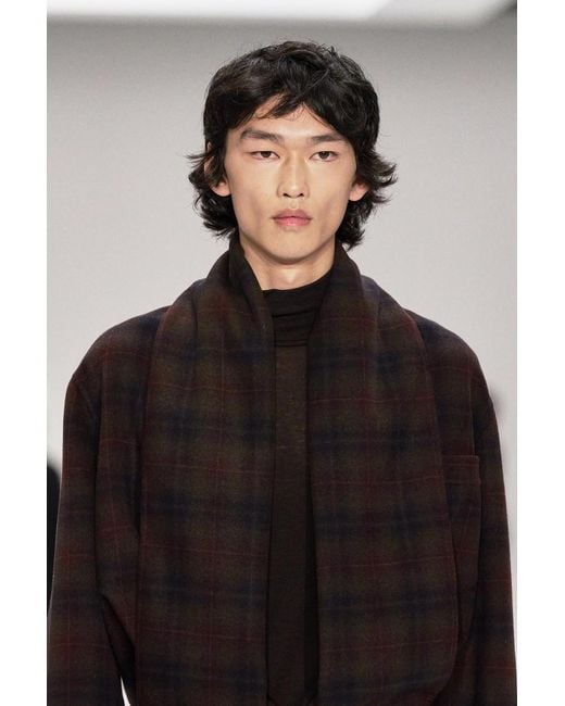 COS Red Checked Split Wool Scarf for men