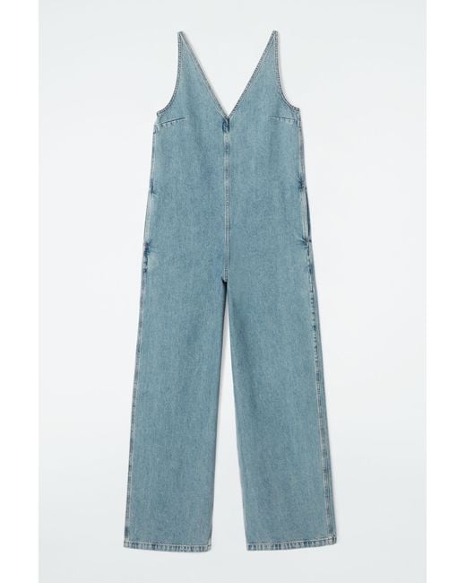 COS Blue V-neck Denim Jumpsuit