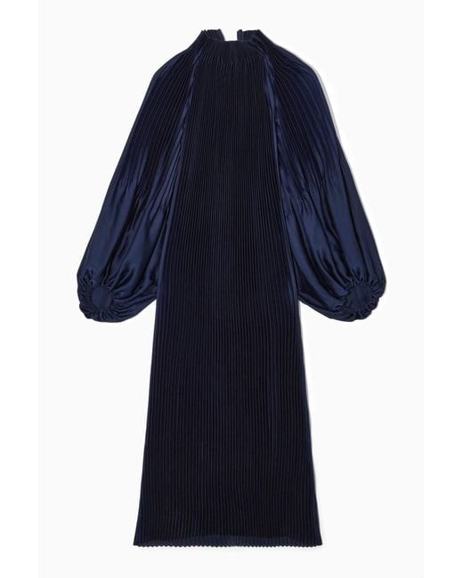 COS Blue Oversized Pleated High-neck Maxi Dress