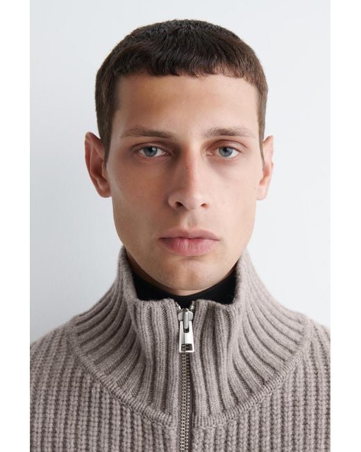 COS Gray Funnel-neck Knitted Wool Jacket for men