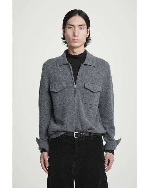 COS Gray Cashmere Zipped Overshirt for men