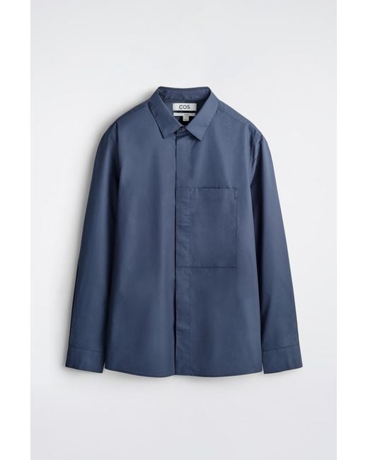 COS Blue Slim Pocket-Detail Cotton-Poplin Shirt for men