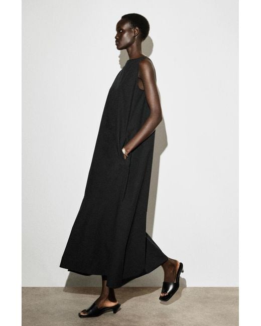 COS Black Dropped-Hem Cotton Midi Dress