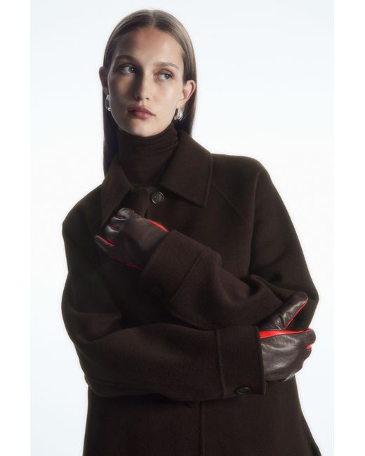 COS Red Cashmere-lined Color-block Leather Gloves