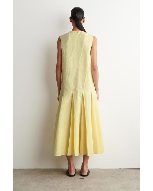 COS Yellow Pleated Cotton-Linen Maxi Dress