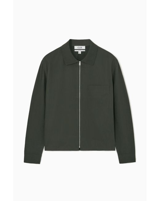 COS Green Lightweight Contrast-panel Zip-up Overshirt for men